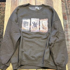 Jerzees Brown Crewneck Sweater with Animal Design